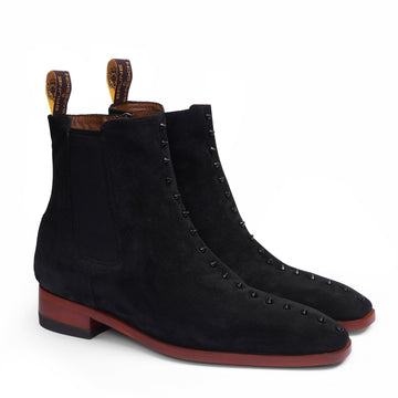 Black Suede Studded Chelsea Boots