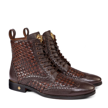 Dark Brown Hand Weaved Leather Boots