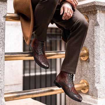 Dark Brown Hand Weaved Leather Boots