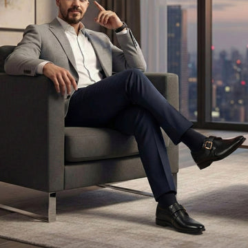 Black Textured Leather Laser-Engraved Monk Strap Formal Shoes