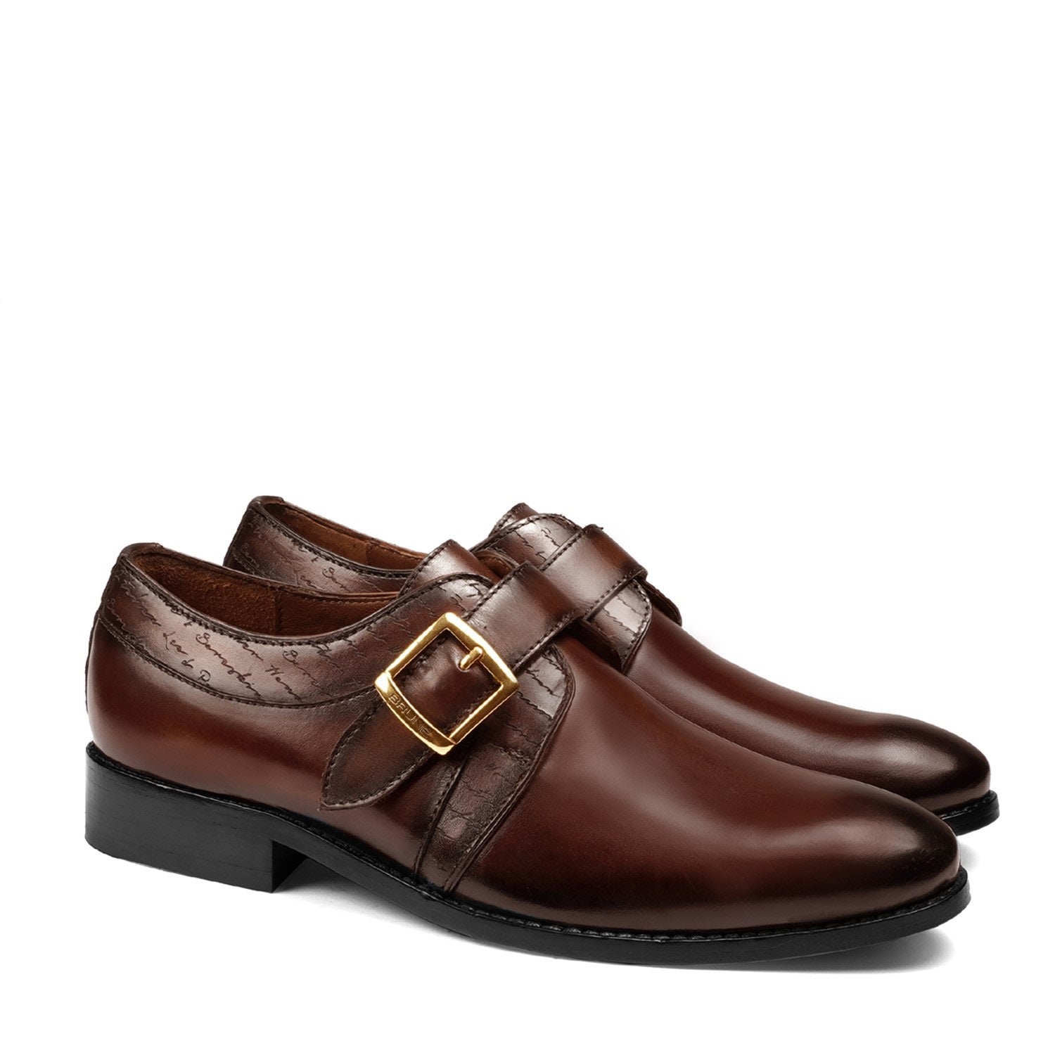 Espresso Laser-Engraved Monk Strap Formal Shoes