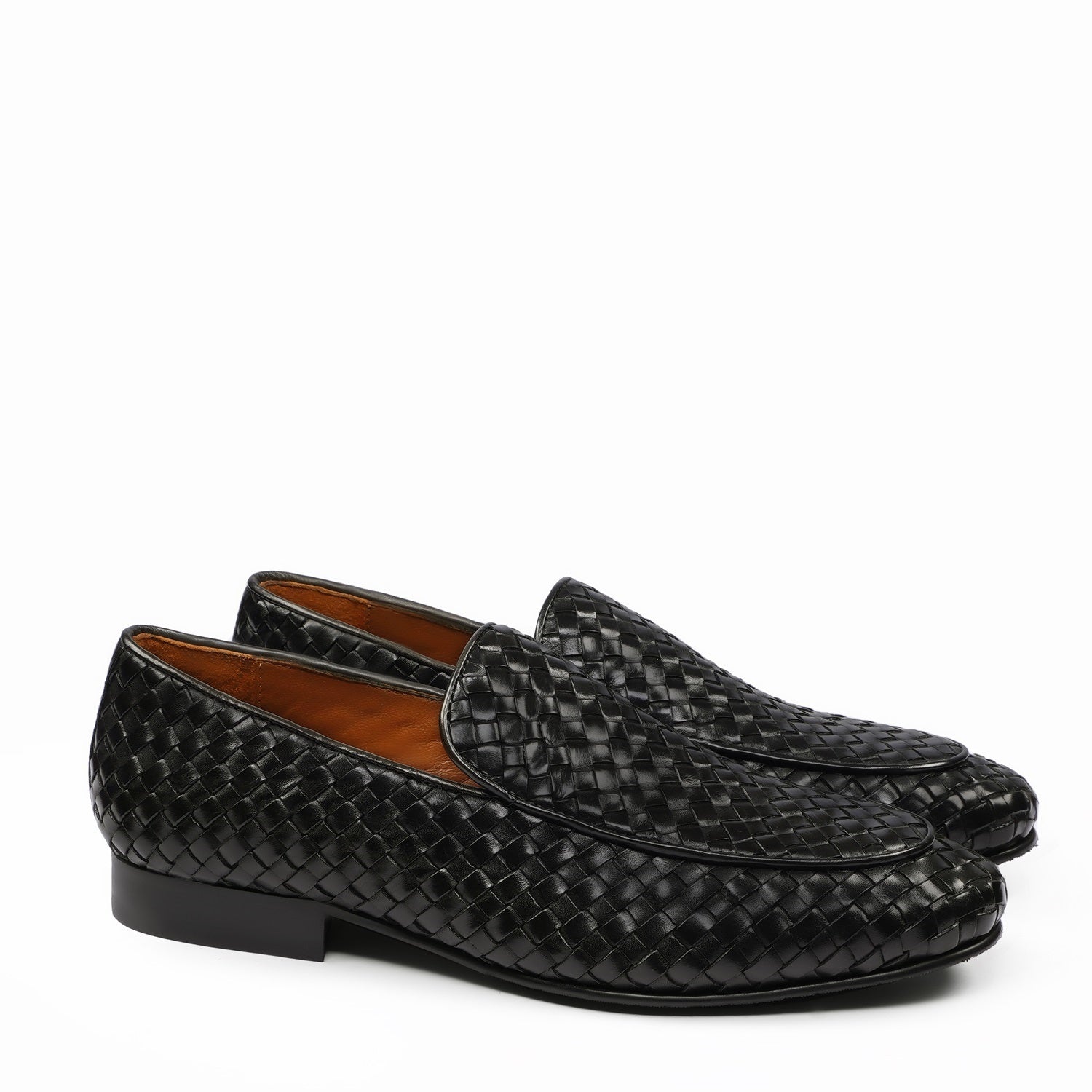 Black Hand Weaved Leather Loafers