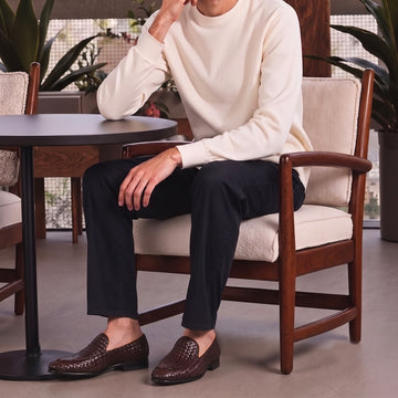 Dark Brown Hand Weaved Leather Loafers
