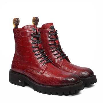 Dual Tone Wine & Black Chunky Lightweight Leather Boots