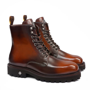 Dual Tone Tan Chunky Lightweight Leather Boots