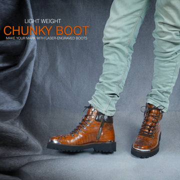 Men's Tan Darker Scritto Metal Plate Leather Boots By Brune & Bareskin