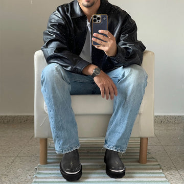 Chunky Sole Exotic Grey Stingray Fish Leather Boots