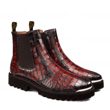 Chunky Sole Wine Metal Plate Boots