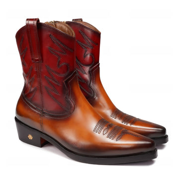 Tan & Wine Ember Western Cowboy Boots