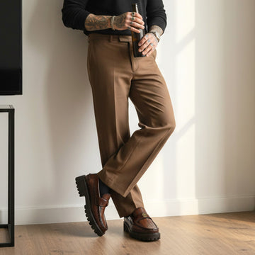 Dark Brown Deep Cut Croco Chunky Sole Loafers with 3D Golden Lion Logo