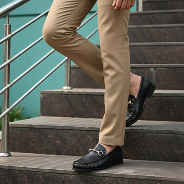 Black Deep Cut Croco Leather Horsebit Loafer