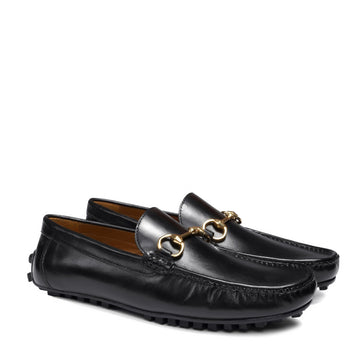 Black Driver Moccasin with Horsebit Detailing