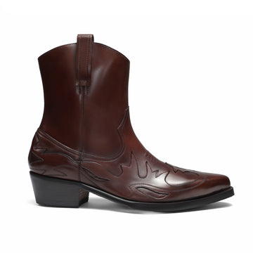 Handcrafted Dark Brown Western Cowboy Boots with Leather Loop Pulls