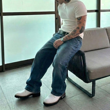 Premium White Deep Cut Croco Lightweight Chunky Boots