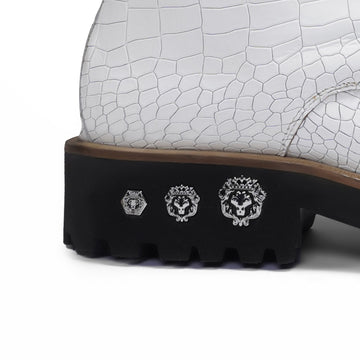 Premium White Deep Cut Croco Lightweight Chunky Boots