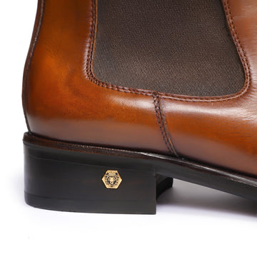 Tan Leather Brogue Boots with Lion Heel Logo