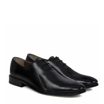 Black Merged Look Leather Lace Up Oxfords