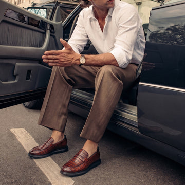 Hands-Free Smokey Tan Croco Embossed Leather Slip-In Loafers