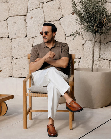 Handcrafted Tan Pebbled Horsebit Leather Loafers for Men