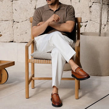 Handcrafted Tan Pebbled Horsebit Leather Loafers for Men