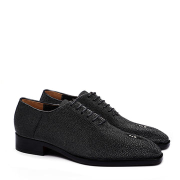 Black Oxfords Lace-Up Formal Shoes in Exotic Black Stingray Fish Leather
