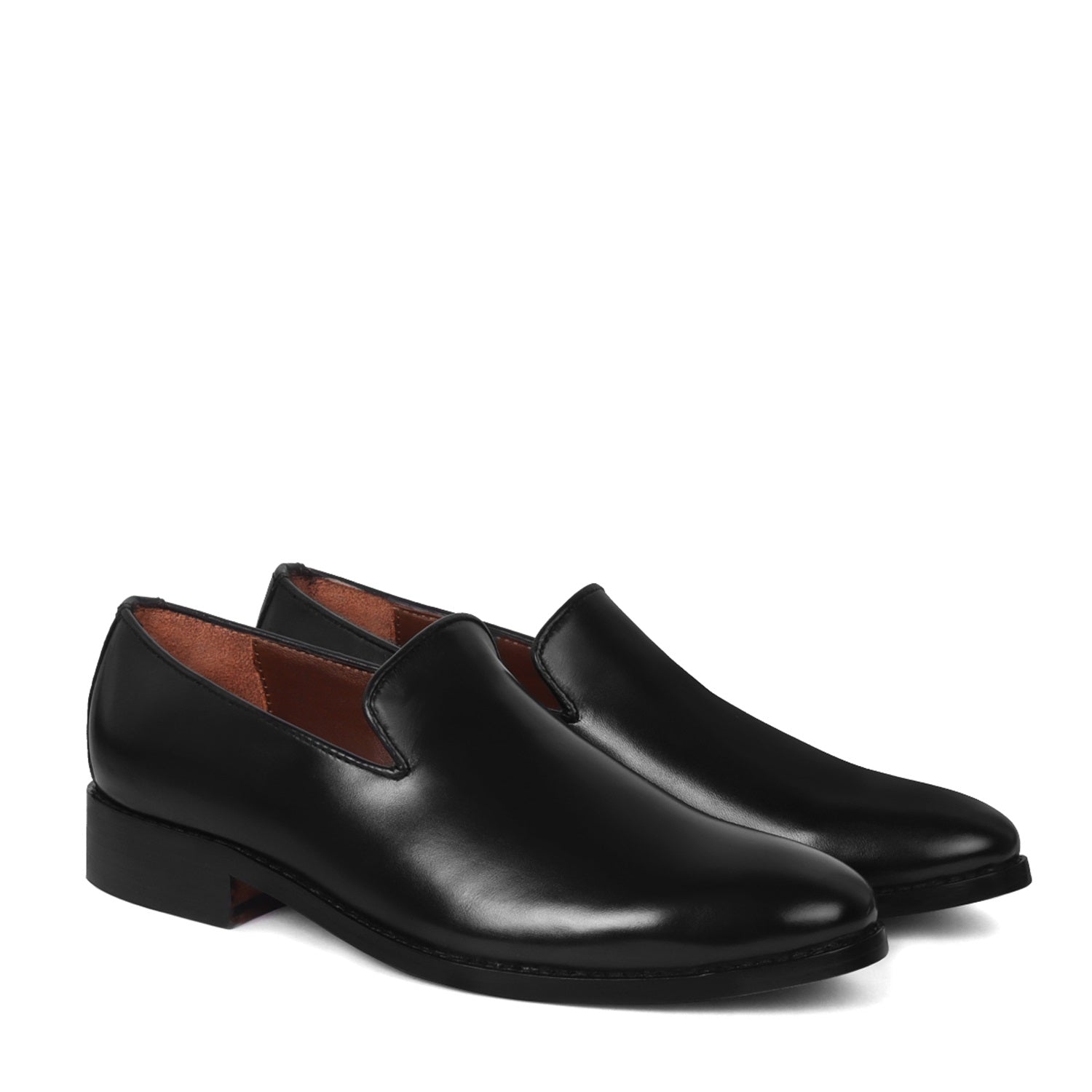 Black Slip-On's Shoe Comfort Opening Plain Genuine Leather
