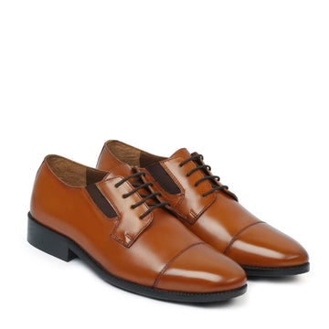 Men's Tan Cap Toe Leather Formal Shoes By Brune & Bareskin