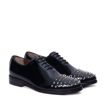 Men's Black Patent Leather Shoes with Studded Toe by Brune & Bareskin