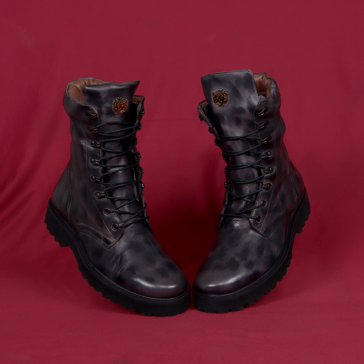 Grey Inverted Patina Finish High Ankle Rustic Leather Light Weight Boo