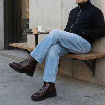 Light Weight Chunky Boot in Dark Brown Full Grain Leather with Lace-Up Closure