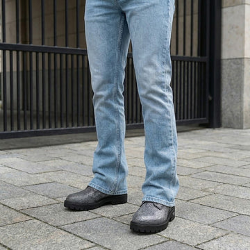 Grey Light Weight Chunky Boot in Sting Ray Leather with Lace-Up Closure