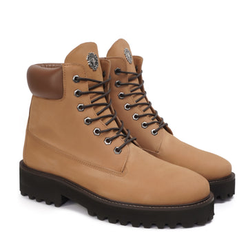Light Weight Chunky Boot in Camel with Lace-Up Closure