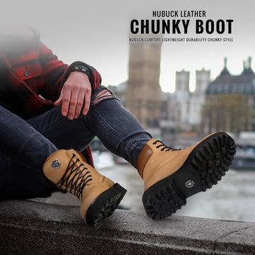 Light Weight Chunky Boot in Camel with Lace-Up Closure