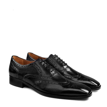Black Punching Brogues Oxford Lace-Up Leather Shoes
