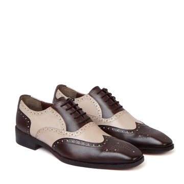 Chic Dual Tone Dove-Dark Brown Punching Brogues Oxford Lace-Up Leather Shoes by Brune & Bareskin