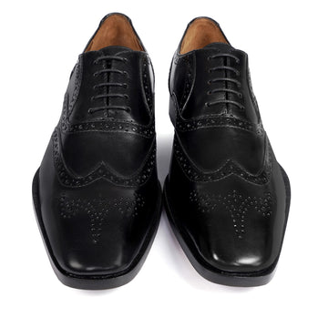 Black Punching Brogues Oxford Lace-Up Leather Shoes
