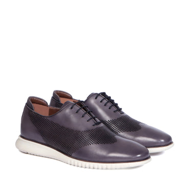 Contrasting Circular Etching Grey Whole Cut/One Piece Leather Light Weight Sole Sneakers By Brune & Bareskin