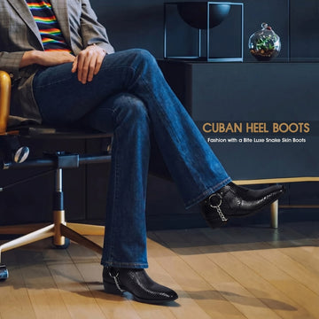 Cuban Boot Black Snake Skin Textured Leather