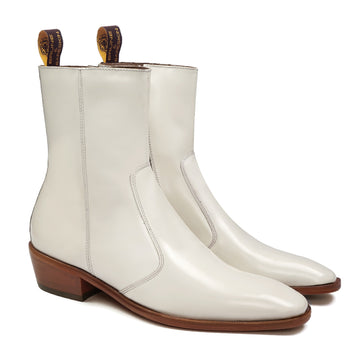 Dove White Patent Leather Cuban Heel Boot