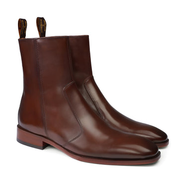 Chelsea Boots Stitched Brown Leather with Zip Closure