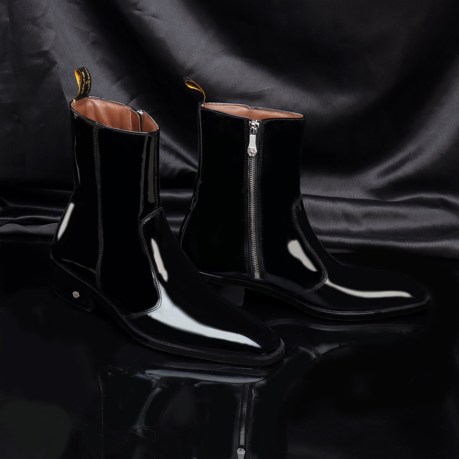 Black Patent Formal Boots Cuban Heel Zipper Closure