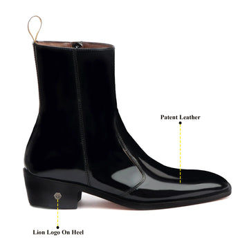 Black Patent Formal Boots Cuban Heel Zipper Closure
