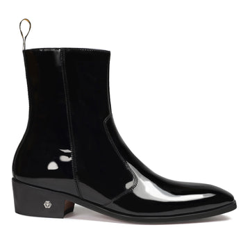 Black Patent Formal Boots Cuban Heel Zipper Closure