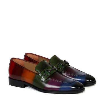 Multi-Colored Penny Loafers with Horse-bit Buckle