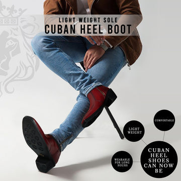 Light Wight Cuban Chelsea Boot In Wine Genuine Leather with Zip Closure