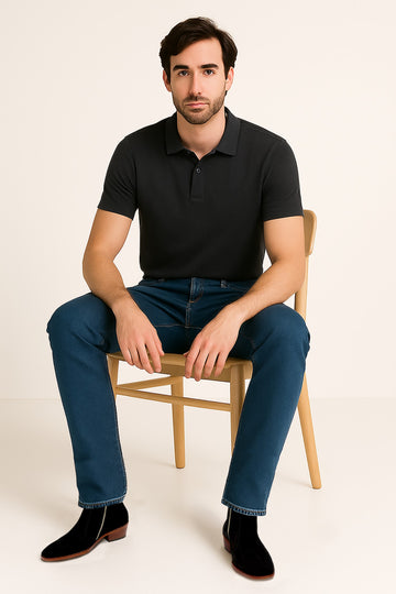 Black Suede Leather Cuban Heel Boot with Zip Closure