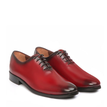 Burnished Wine Hand Painted Whole Cut/One-Piece Oxford Leather Shoes For Men By Brune & Bareskin