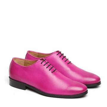 Pink Hand Painted Leather Handmade Whole Cut/One-Piece Oxford Shoes For Men By Brune & Bareskin