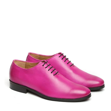 Pink Hand Painted Leather Handmade Whole Cut/One-Piece Oxford Shoes Fo