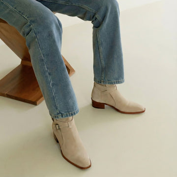 Jodhpuri Suede Leather Boots with Beige Ankle Wrap Around Buckle Strap by Brune & Bareskin